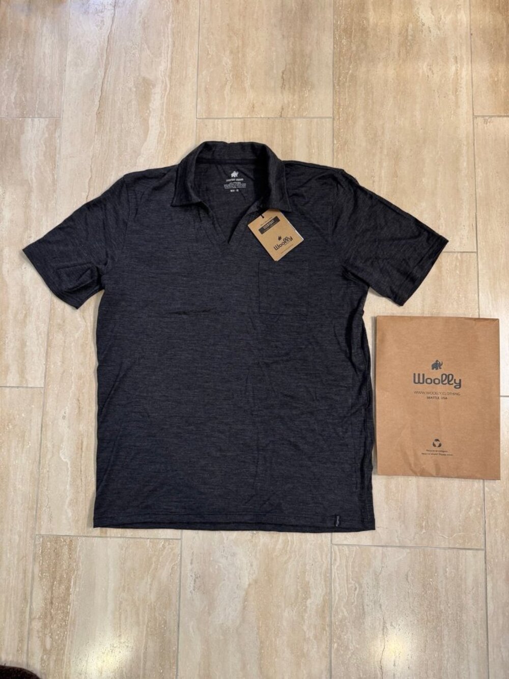 NWT Woolly Men's Resort Polo Shirt, 100% Merino wool, Charcoal, size XL